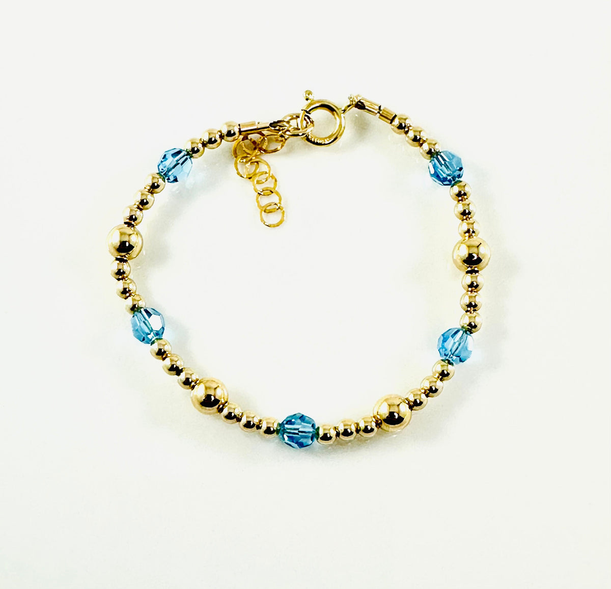 Gold Filled Blue Aquamarine Stackable Kids Girls Bracelet,Gold Birthstone Bracelet For Children,Dainty Gold Stackable Layering Mom Bracelet
