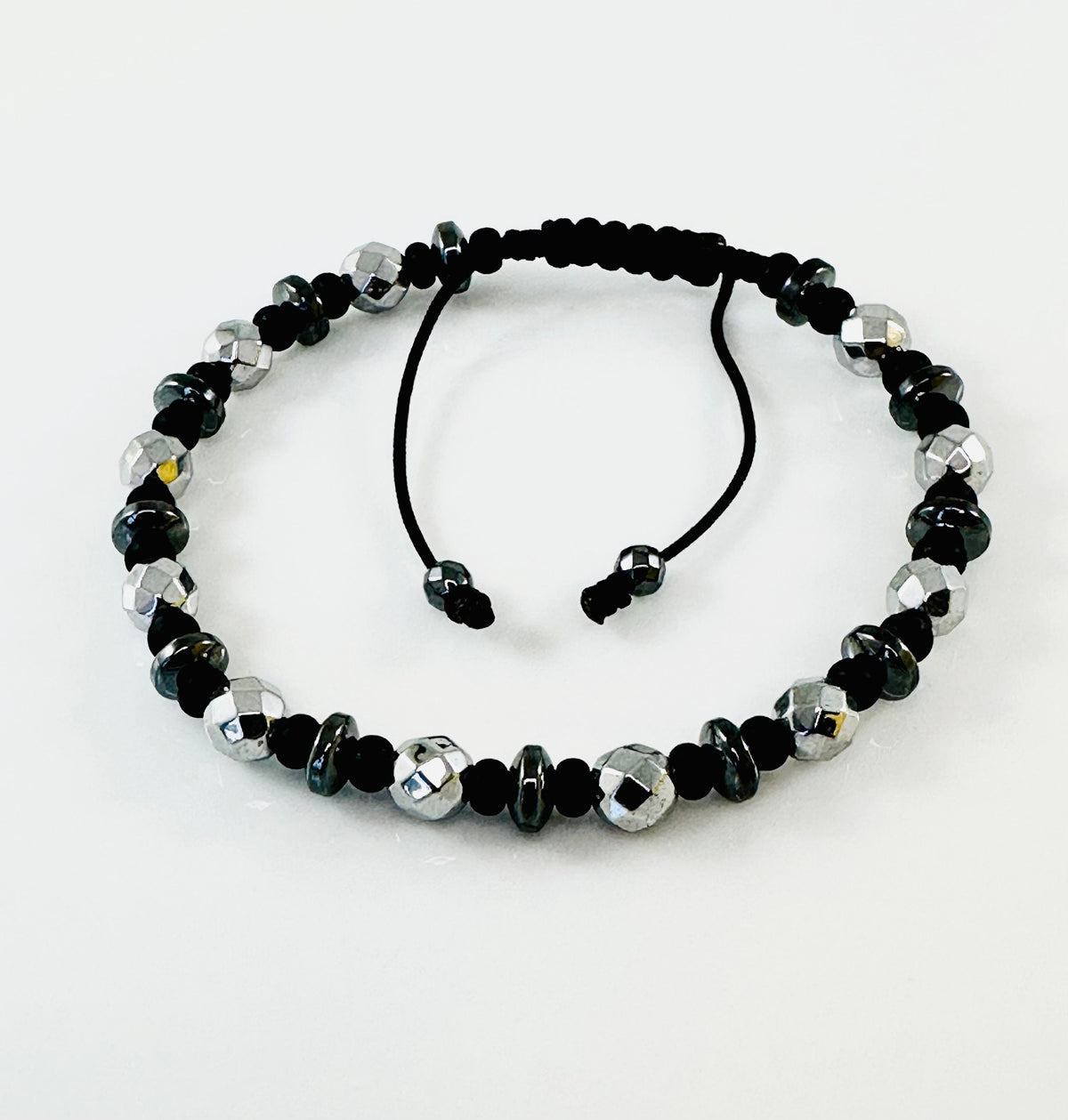 Adjustable Hematite Silver Black Men Bracelet,Healing Meditation Bracelet,Men Stone Bracelet,Handmade Jewelry for Men,Gifts for men him dad