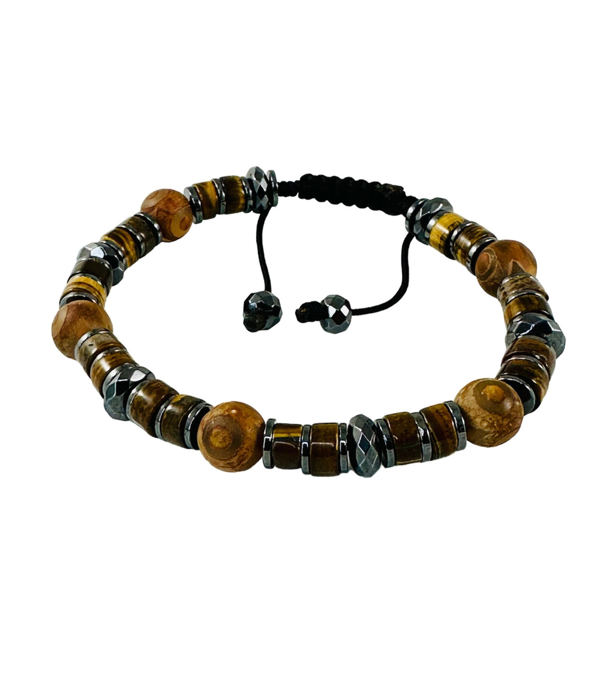 Lucky Protection Evil Eye Beaded Men Bracelet: 8mm Black Brown Men Bracelet,Evil Eye Agate Bracelet,Tiger Eye Hematite Beaded Men Bracelet
