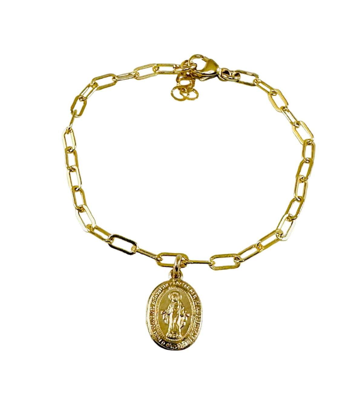 Gold Virgin Mary Paperclip Bracelet,Gold Chain Bracelet,Religious Bracelet ,Gift for Mom