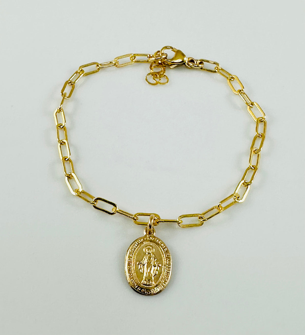 Gold Virgin Mary Paperclip Bracelet,Gold Chain Bracelet,Religious Bracelet ,Gift for Mom