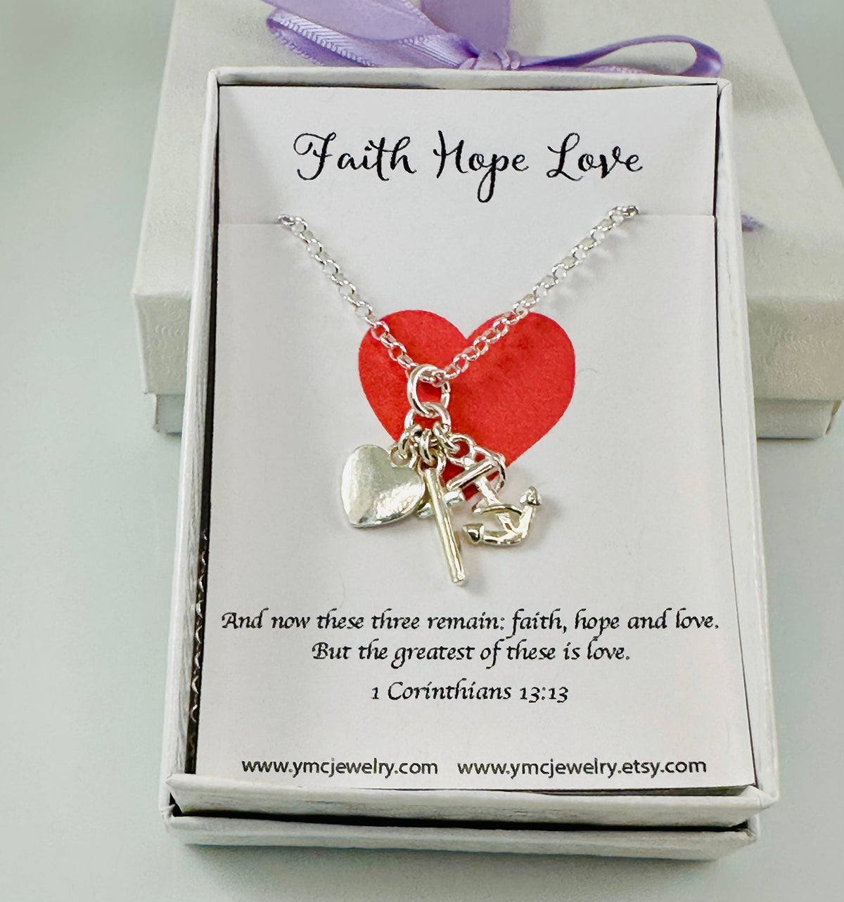 Heart Cross Anchor Necklace,Love Faith Hope Necklace,Christian Jewelry,Initial Necklace,First Communion Necklace,1 Corinthians 13