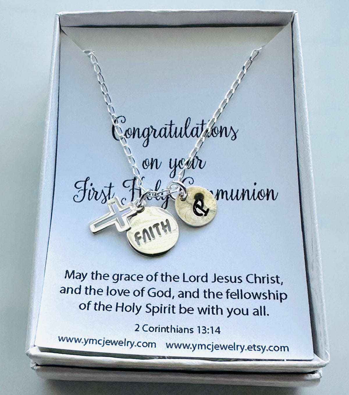 Personalized Silver Cross Initial Faith Necklace,Baptism Christening First Communion Confirmation Cross Necklace,Faith Cross Necklace