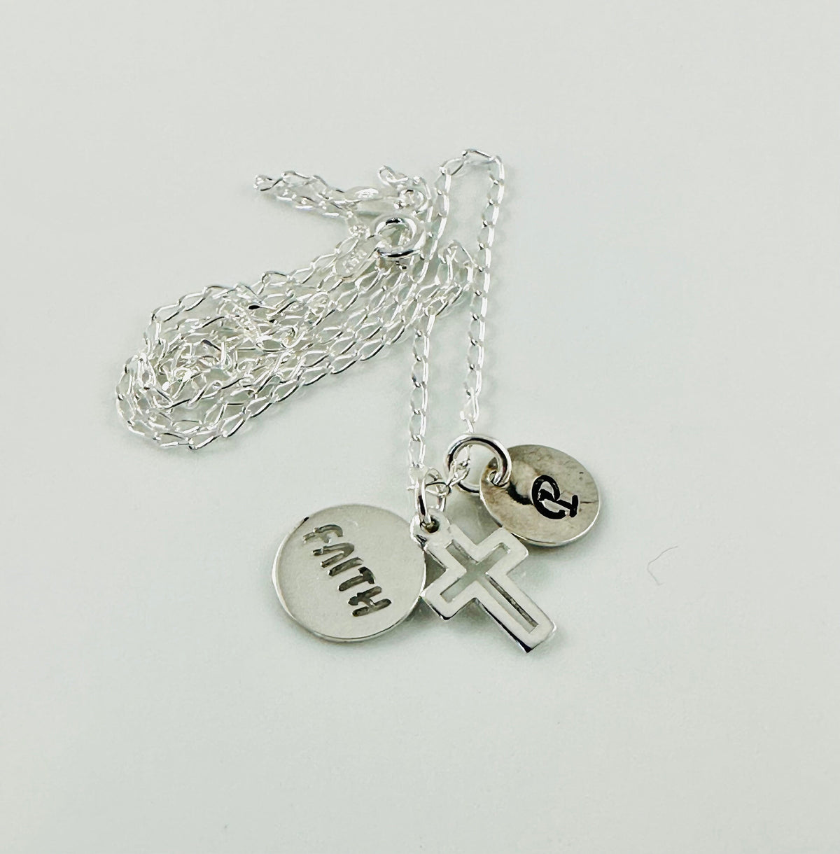 Personalized Silver Cross Initial Faith Necklace,Baptism Christening First Communion Confirmation Cross Necklace,Faith Cross Necklace