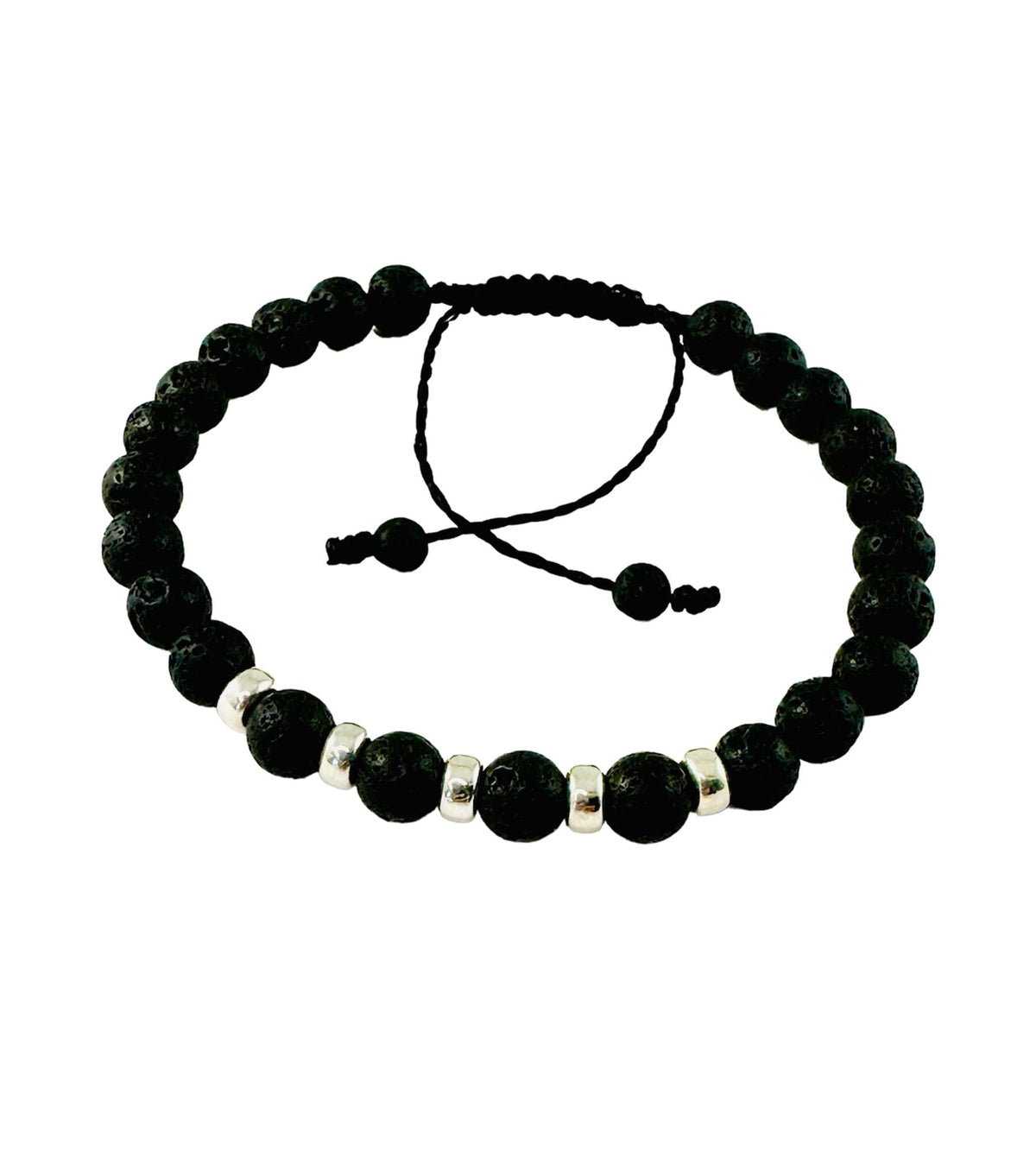 Silver Black Men Bracelet,Difusser Oil Lava Stone Bracelet,Jewelry for Men,Black Beaded Stone Adjustable Bracelet,Healing Protection Bracele