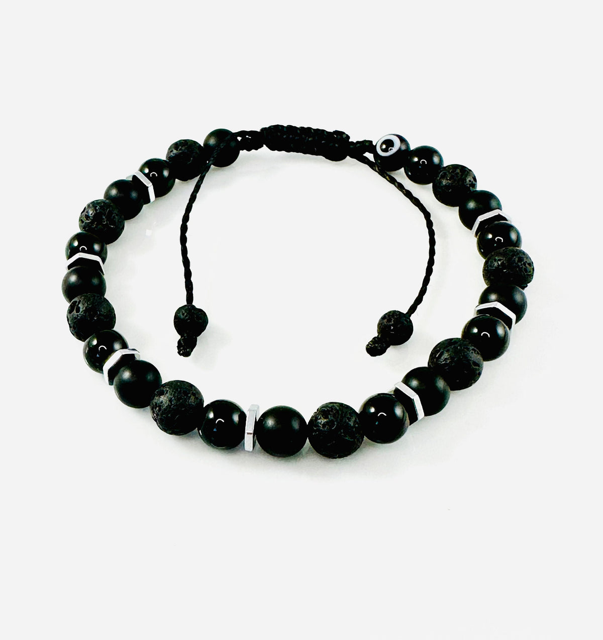 Protection Black Mens Bracelet,Matte Black Onyx With Lava Stone Men Healing Crystal Bracelet,Simple Men Beaded Bracelet,Gift for Him Men
