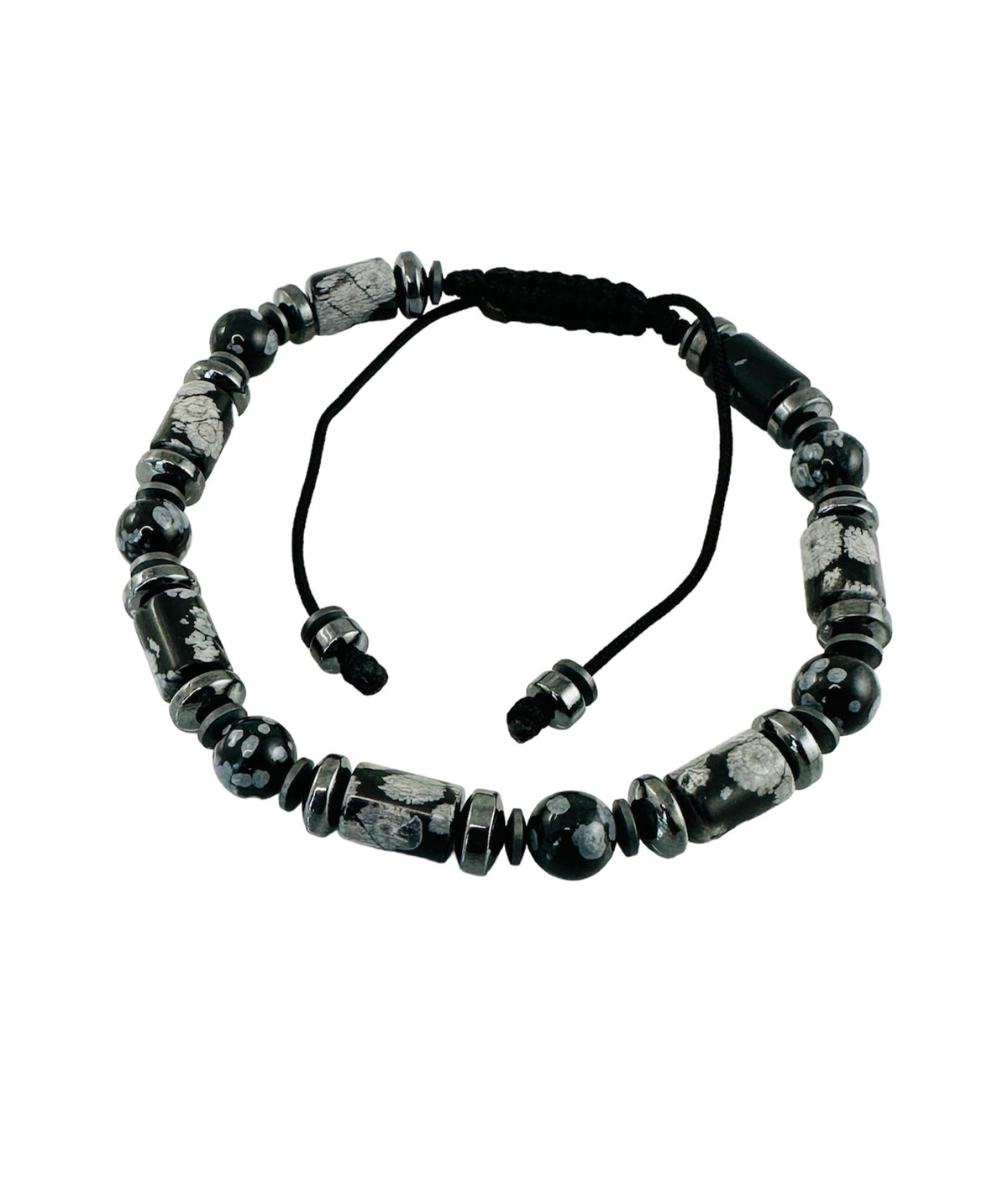 Obsidian Snowflake Bracelet,Protection Black Mens Beaded Bracelet,Obsidian Bracelet,Black and Gray Beaded Men Bracelet,Simple Men Bracelet