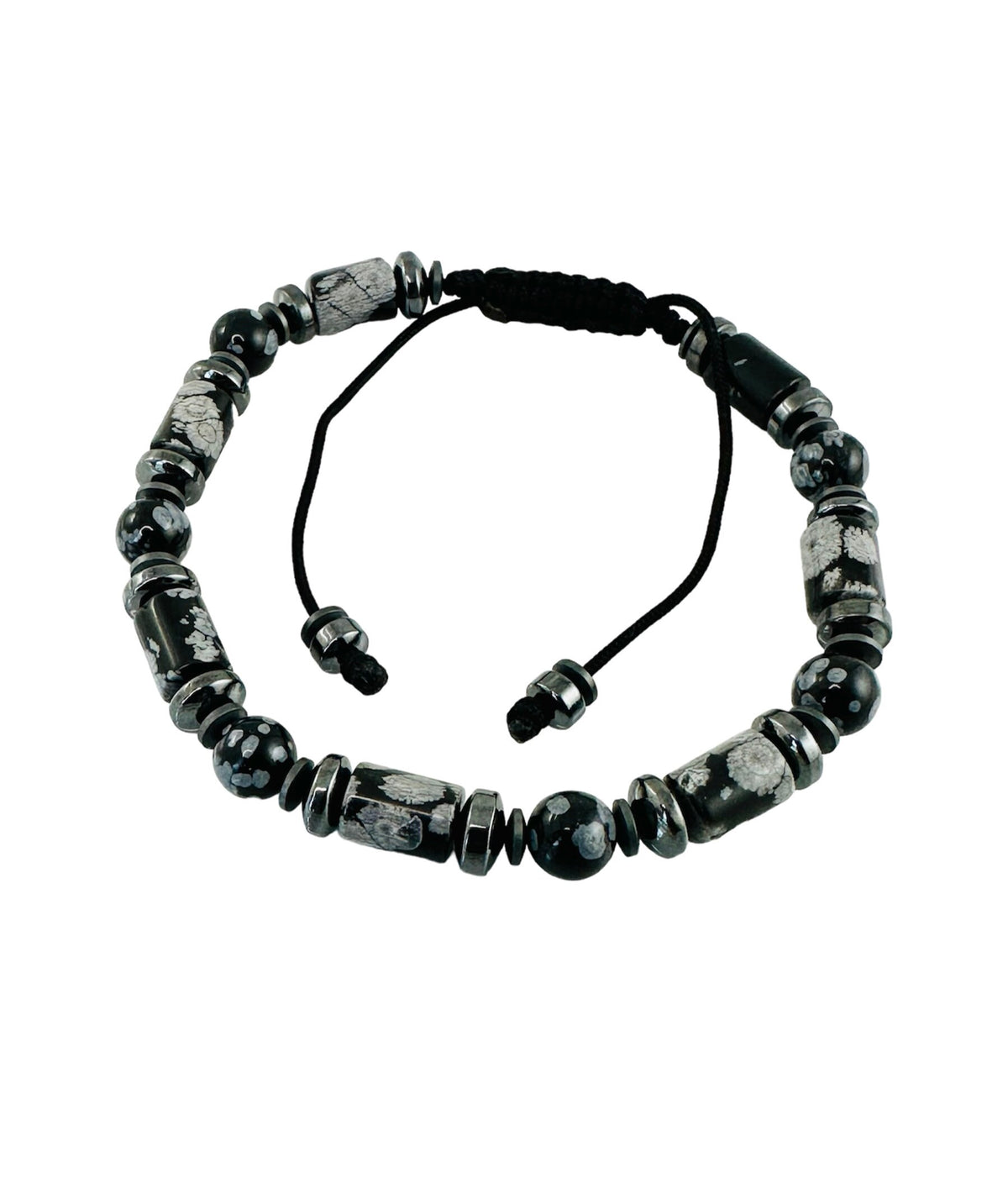 Black and Gray Beaded Men Bracelet: Obsidian Snowflake Bracelet,Protection Black Men Beaded Bracelet,Obsidian and Hematite Bracelet