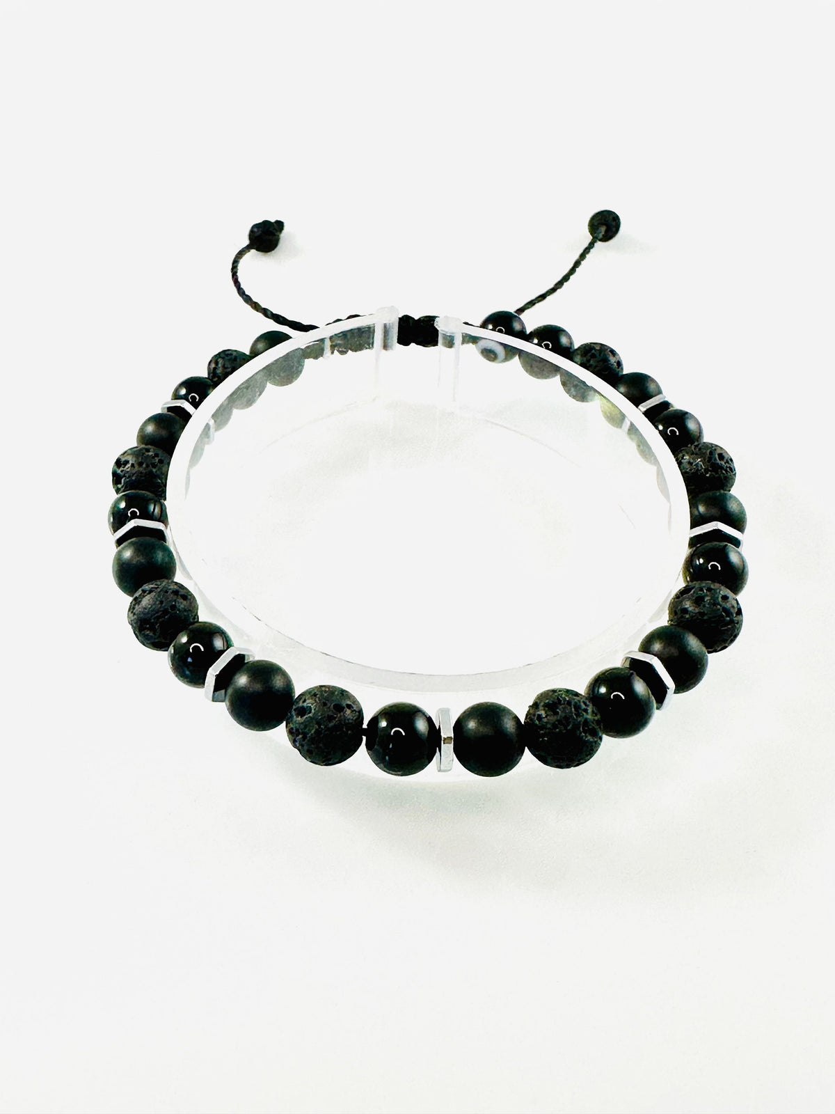 Protection Black Mens Bracelet,Matte Black Onyx With Lava Stone Men Healing Crystal Bracelet,Simple Men Beaded Bracelet,Gift for Him Men
