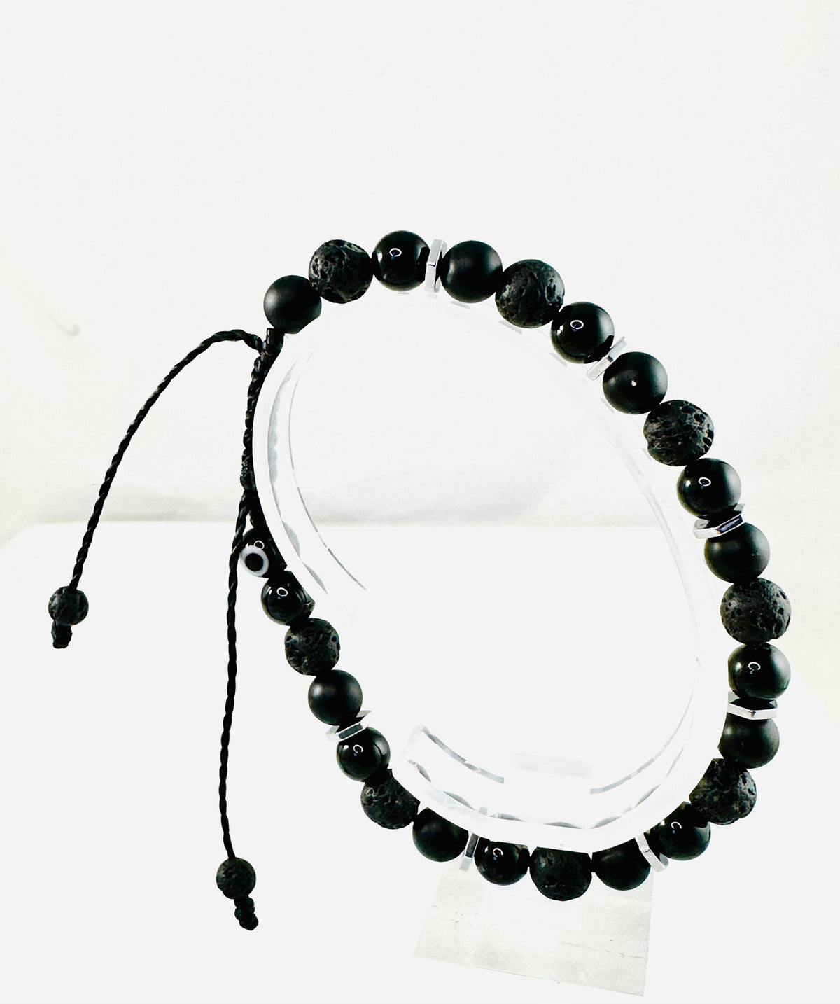 Protection Black Mens Bracelet,Matte Black Onyx With Lava Stone Men Healing Crystal Bracelet,Simple Men Beaded Bracelet,Gift for Him Men