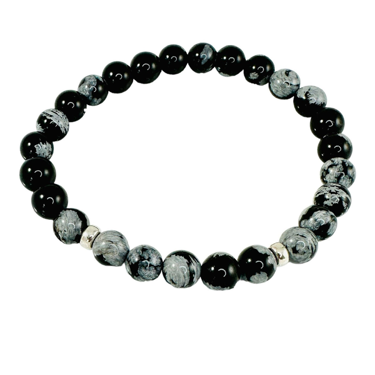 Obsidian Snowflake Bracelet,Protection Black Mens Beaded Bracelet, Black and Gray Beaded Men Bracelet,Simple Men Bracelet,Obsidian Bracelet