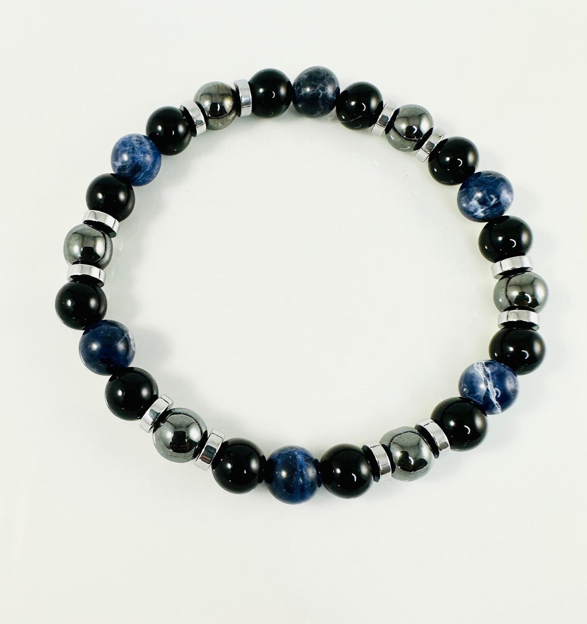 Protection Stretch Mens Bracelets,Men Bracelet,Black Blue Gray Sodalite Hematite Beaded Men Bracelet,Simple Men Bracelet,Men Beaded Bracelet