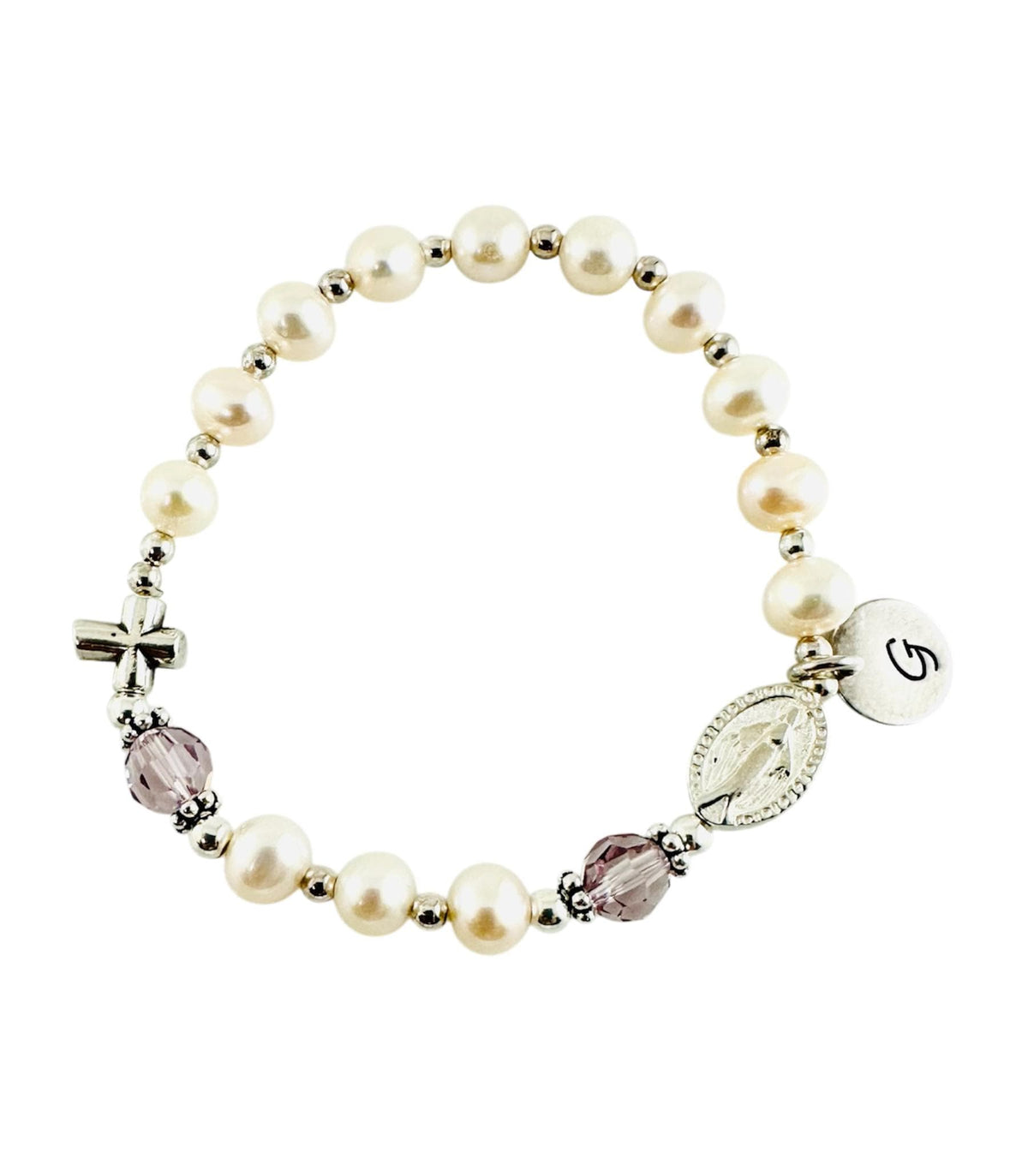 Rosary Bracelet,Porcelain Bracelet,Cross Saint Benedict Medal Bracelet,First Communion Baptism Rosary Bracelet,One Decade Chaplet Bracelet