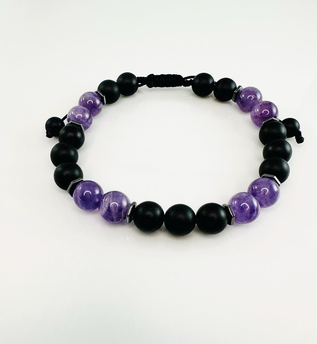 Protection Men Bracelets,Men Bracelet,Black Purple Gray Black Onyx Amethyst Hematite Beaded Men Bracelet,February Men Beaded Bracelet