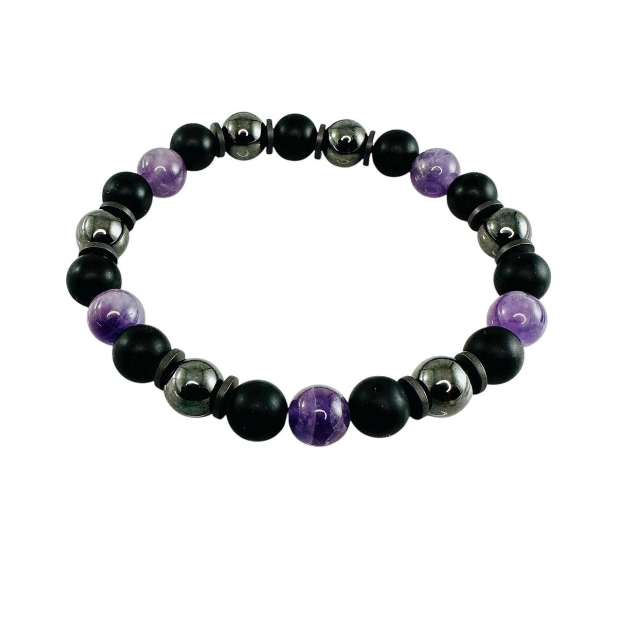 Protection Men Bracelets,Men Bracelet,Black Purple Gray Black Onyx Amethyst Hematite Beaded Men Bracelet,February Men Beaded Bracelet