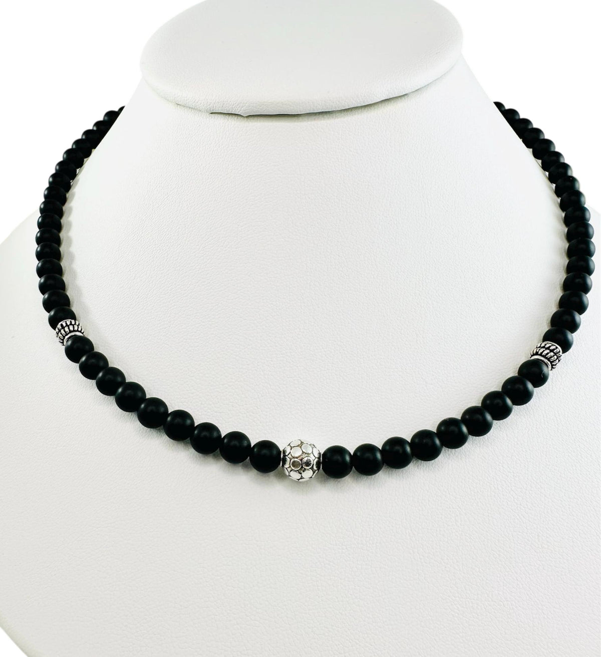 Sterling Silver Black Onyx Men Necklaces,Protection Necklace,Black Onyx Beaded Necklace,Handmade Jewelry for Men,Black Men Boy Dad Necklace