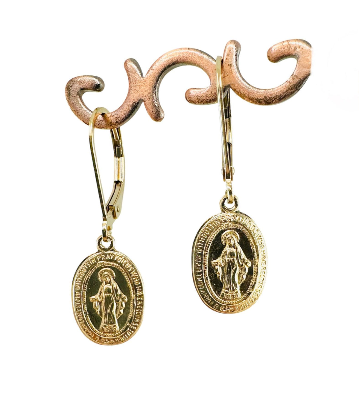Dainty 14K Gold Filled Oval Virgin Mary Medal Earrings,Religious Earrings,Miraculous Medal Earrings, Communion Earrings,Virgin Mary Dangle