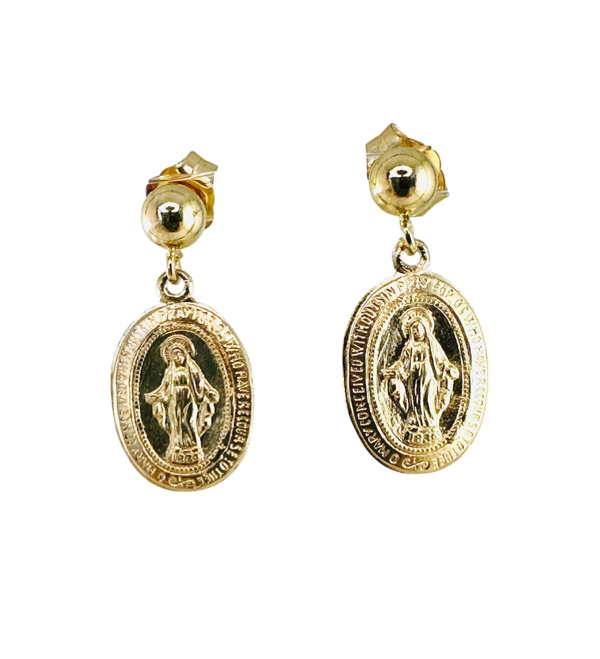 Dainty 14K Gold Filled Oval Virgin Mary Medal Earrings,Religious Earrings,Miraculous Medal Earrings, Communion Earrings,Virgin Mary Dangle