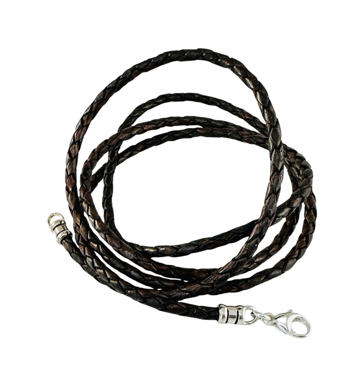3mm Genuine Black Brown Real Braided Leather Cord Necklace For Pendant (14"-24" Inches),Sterling Silver Ends And Lobster Clasp Made To Order