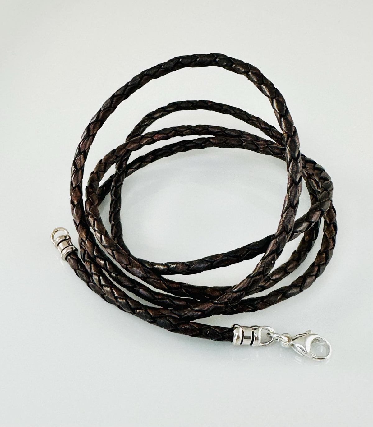 3mm Genuine Black Brown Real Braided Leather Cord Necklace For Pendant (14"-24" Inches),Sterling Silver Ends And Lobster Clasp Made To Order