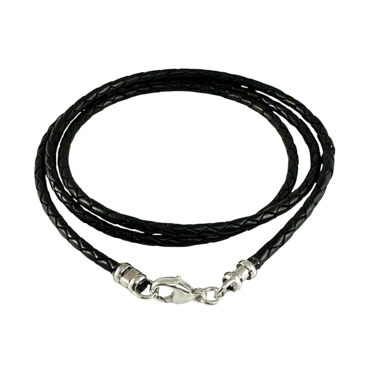 3mm Genuine Black Brown Real Braided Leather Cord Necklace For Pendant (14"-24" Inches),Sterling Silver Ends And Lobster Clasp Made To Order