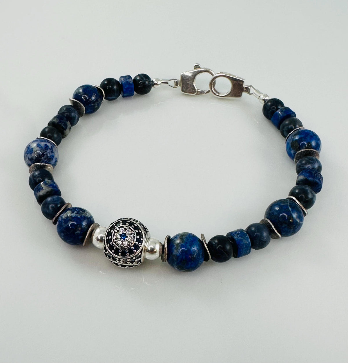 Blue Evil Eye Men Beaded Bracelet,Protection Men Bracelet,Lapis Lazuli Sodalite Men Bracelet,Blue Men Unisex Bracelet,Lapis Lazuli Bracelet
