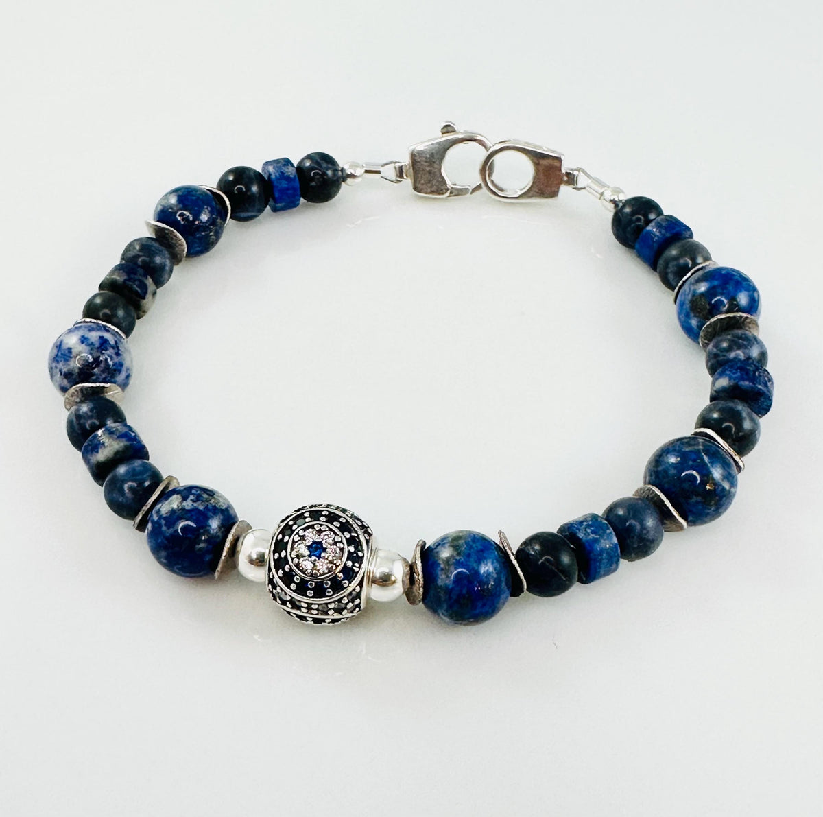 Blue Evil Eye Men Beaded Bracelet,Protection Men Bracelet,Lapis Lazuli Sodalite Men Bracelet,Blue Men Unisex Bracelet,Lapis Lazuli Bracelet