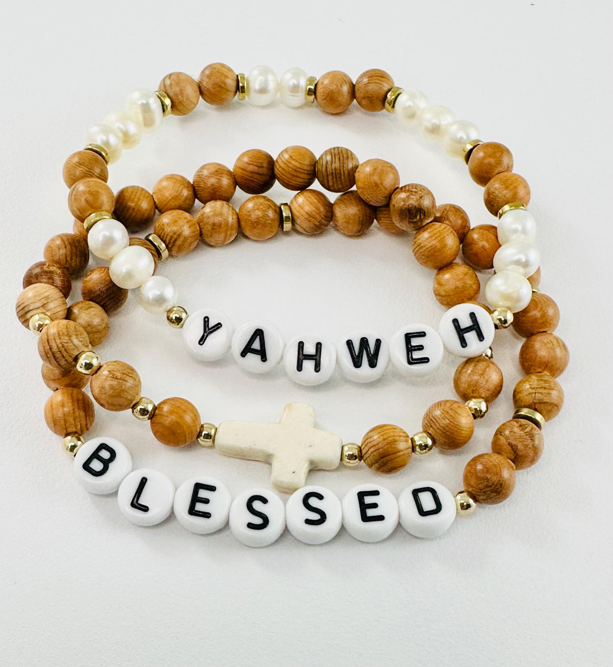 YAHWEH Bracelet,Blessed Bracelet,Cross Bracelet,WWJD Blessed Children Bracelet,Christian Baptism Confirmation Bracelet,Rosewood Bead Bracele