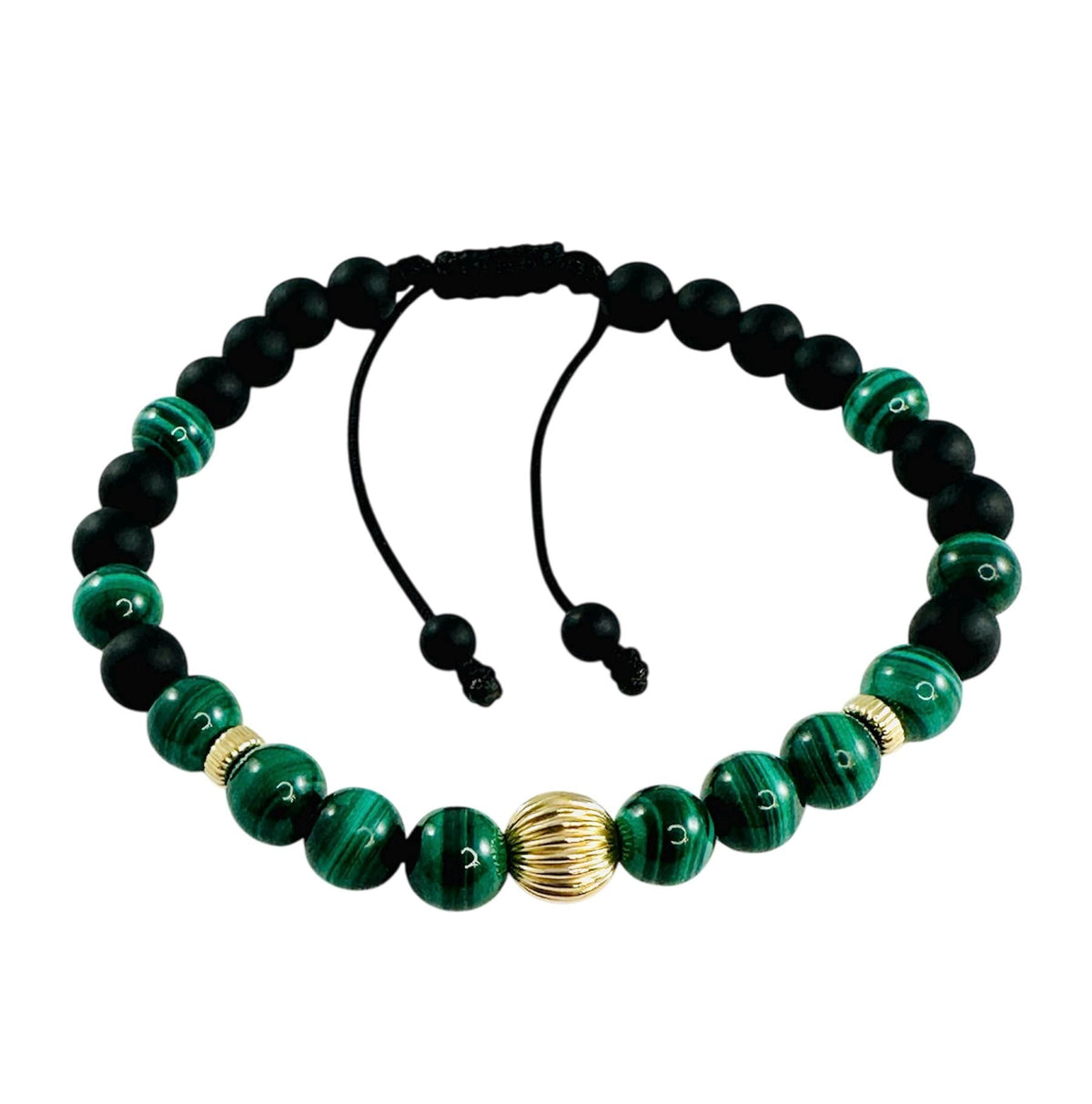 Black Onyx and Malachite Gold Men Bracelet,Black Onyx Green Bracelet,Black Healing Jewelry for Men-Fathers Day Gifts for Men Husband Son Dad