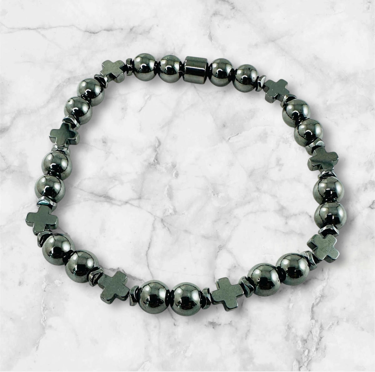 Gray Minimalist Men's Cross Bracelet,Boy Men First Communion Confirmation Godfather Bracelet,Cross Stone Bracelet,Religious RCIA Men Bracele