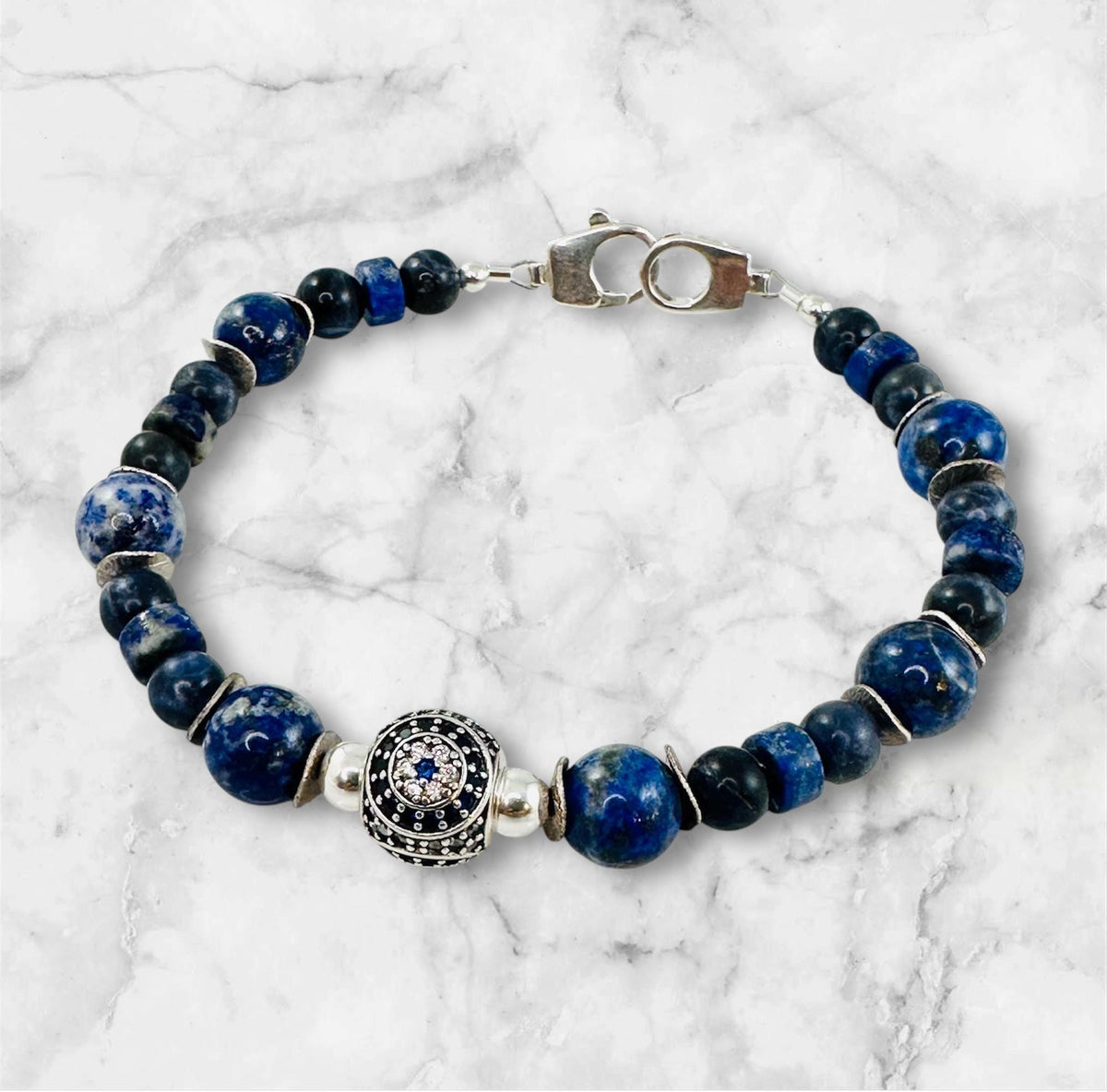 Blue Evil Eye Men Beaded Bracelet,Protection Men Bracelet,Lapis Lazuli Sodalite Men Bracelet,Blue Men Unisex Bracelet,Lapis Lazuli Bracelet
