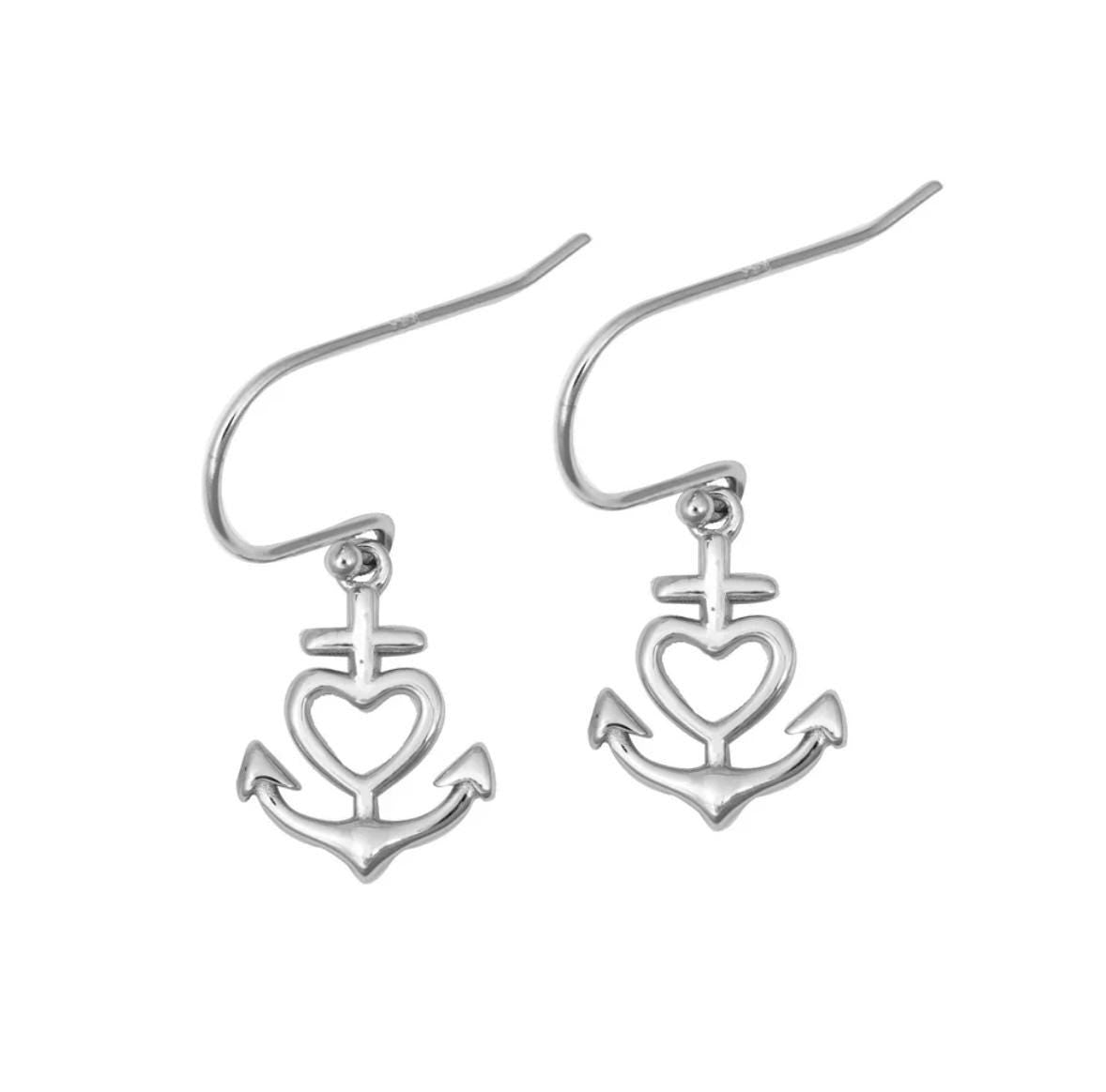 Sterling Silver Heart Anchor Cross Earrings,Sterling Silver Cross Earrings,Heart Earrings,Religious Earrings,Communion Confirmation Earrings