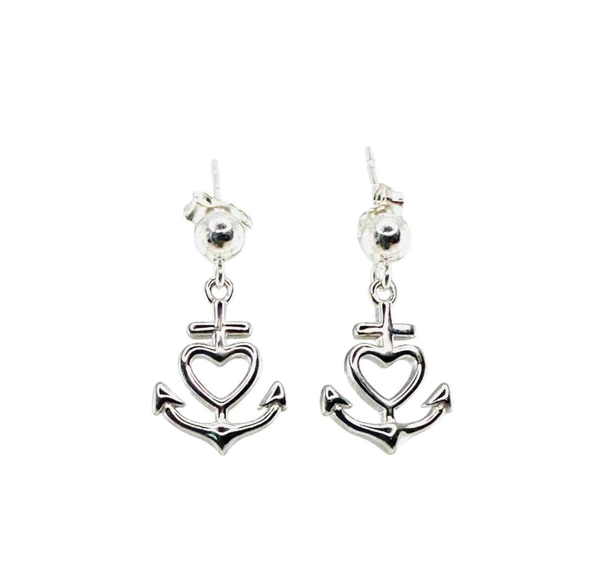 Sterling Silver Heart Anchor Cross Earrings,Sterling Silver Cross Earrings,Heart Earrings,Religious Earrings,Communion Confirmation Earrings