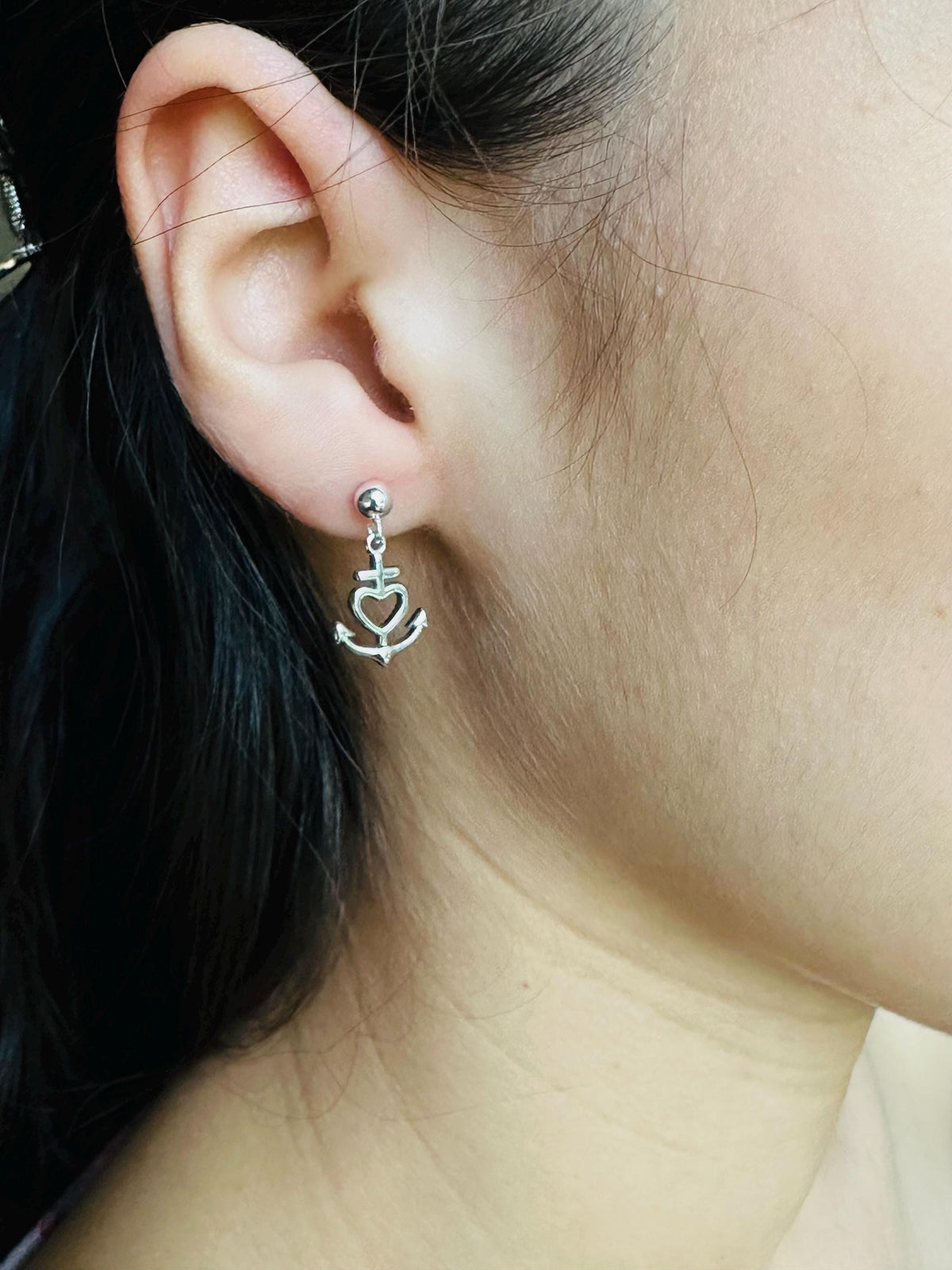 Sterling Silver Heart Anchor Cross Earrings,Sterling Silver Cross Earrings,Heart Earrings,Religious Earrings,Communion Confirmation Earrings