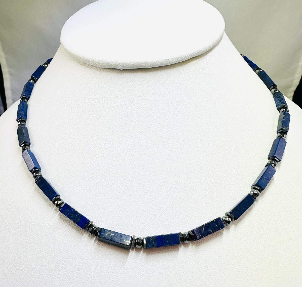 Men's Beaded Necklace,Protection Necklace,Lapis Lazuli Hematite Necklace,Handmade Jewelry for Men,Blue Gray Necklace,Healing Men Necklace