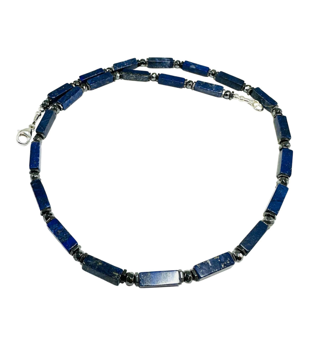 Men's Beaded Necklace,Protection Necklace,Lapis Lazuli Hematite Necklace,Handmade Jewelry for Men,Blue Gray Necklace,Healing Men Necklace