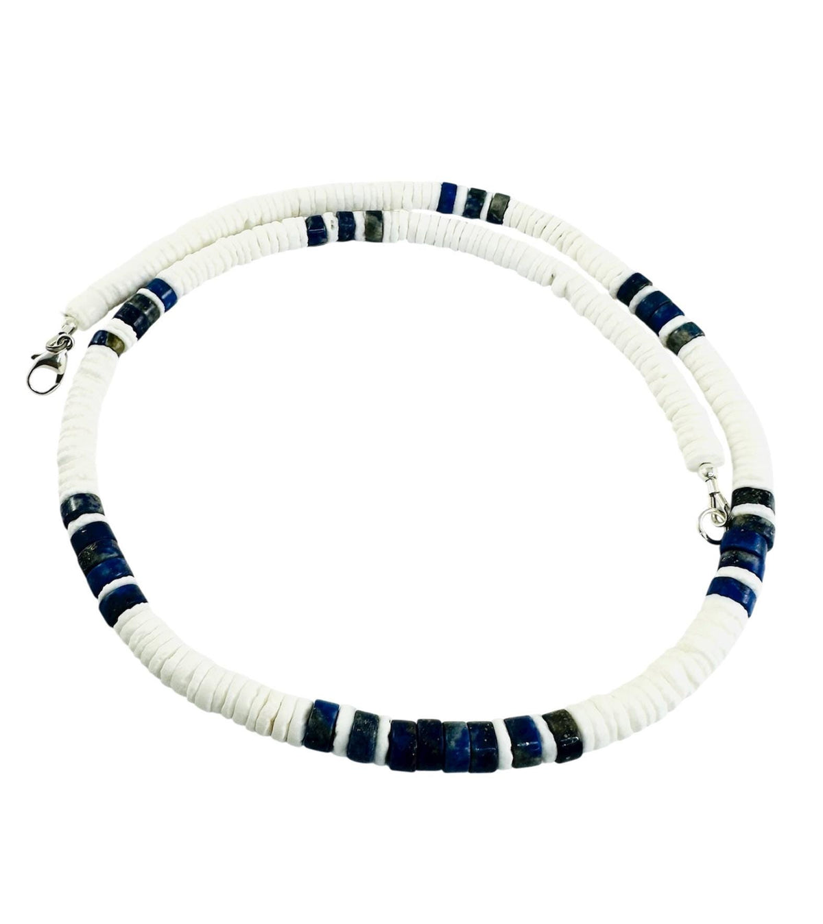 Sterling Silver White Puka Shell Surfer Necklace,Lapis Lazuli and Shell Necklace,Hawaiian style men surfer necklace,Men Boy Dad Necklace