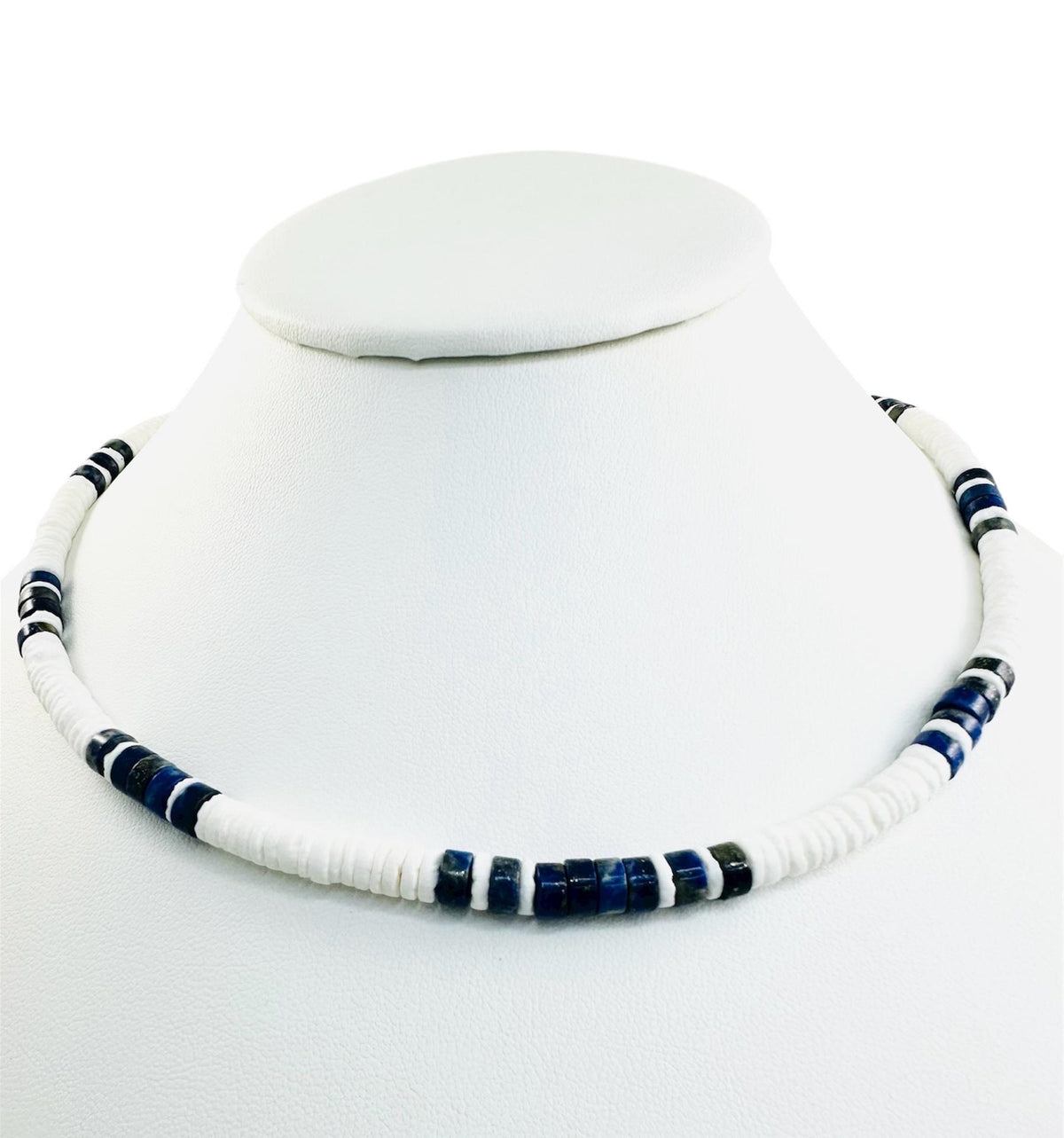 Sterling Silver White Puka Shell Surfer Necklace,Lapis Lazuli and Shell Necklace,Hawaiian style men surfer necklace,Men Boy Dad Necklace