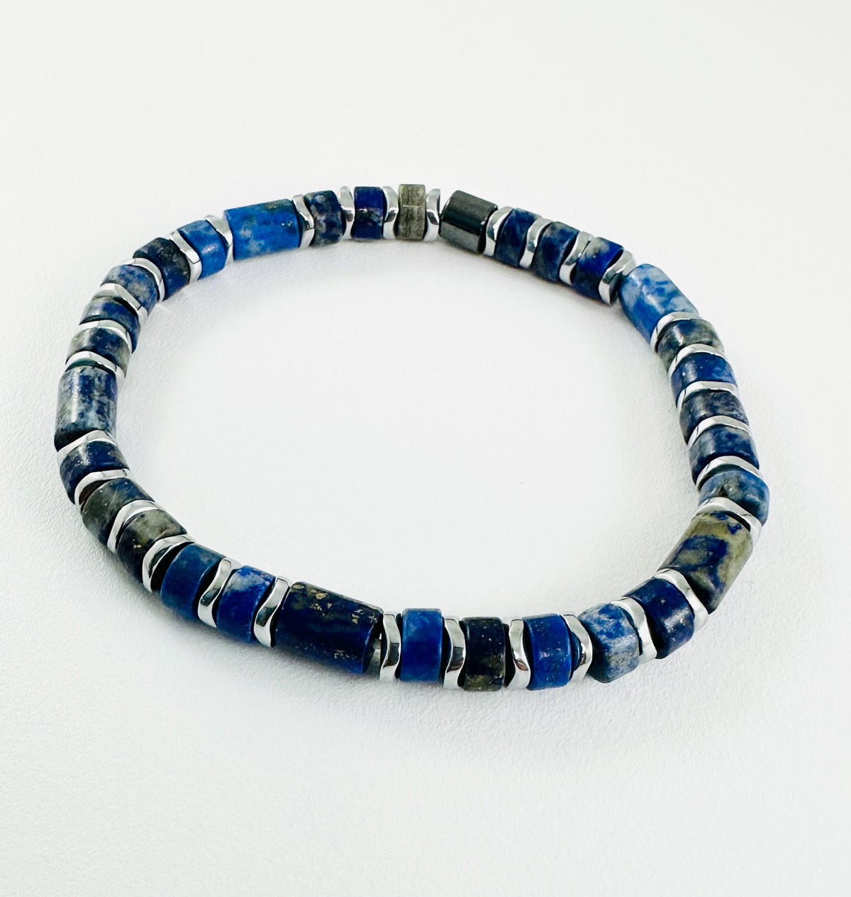 Lapis Lazuli Blue Men Beaded Bracelet,Protection Simple Minimalist Men Bracelet,Adjustable Hematite Heishi Men Bracelet,Men Unisex Bracelet