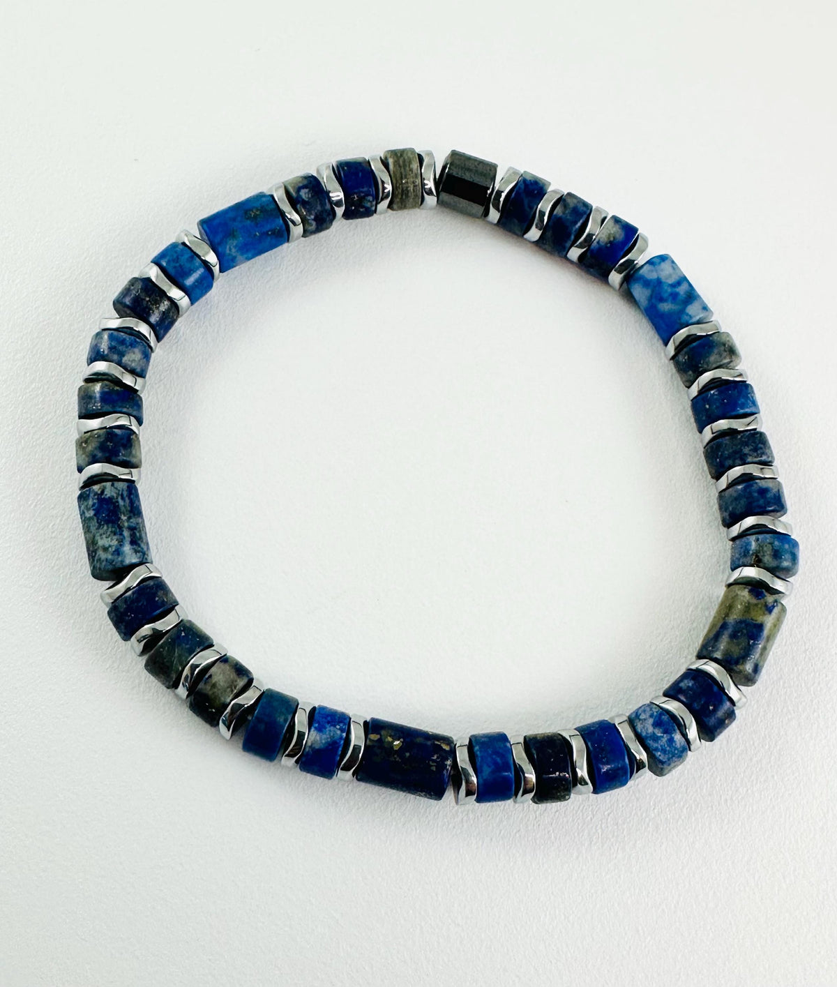 Lapis Lazuli Blue Men Beaded Bracelet,Protection Simple Minimalist Men Bracelet,Adjustable Hematite Heishi Men Bracelet,Men Unisex Bracelet