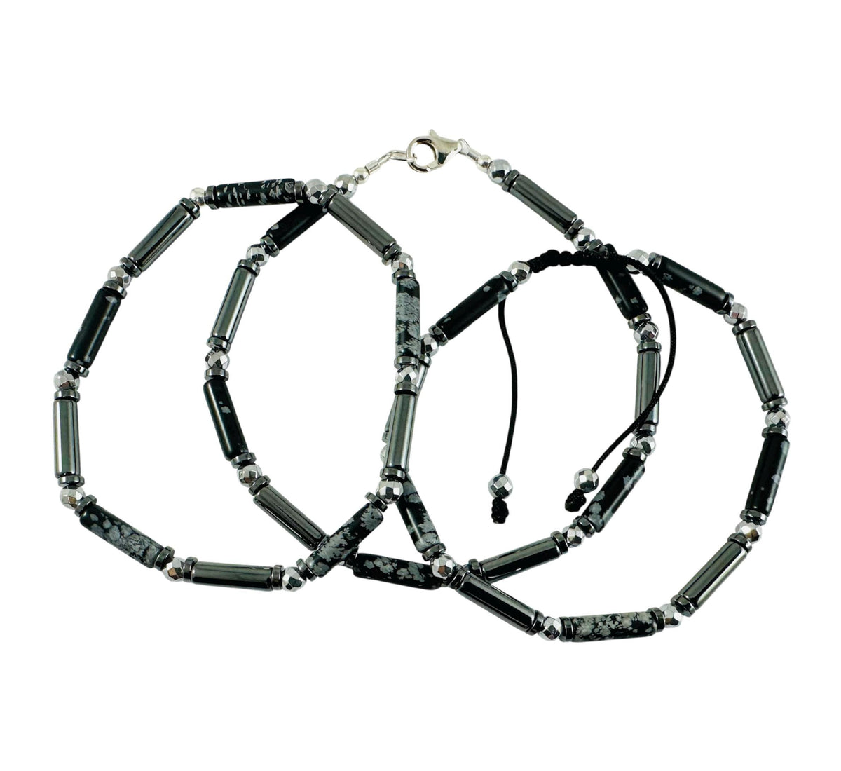 Black and Gray Beaded Men Bracelet: Obsidian Snowflake Bracelet,Protection Black Men Beaded Bracelet,Obsidian and Hematite Bracelet