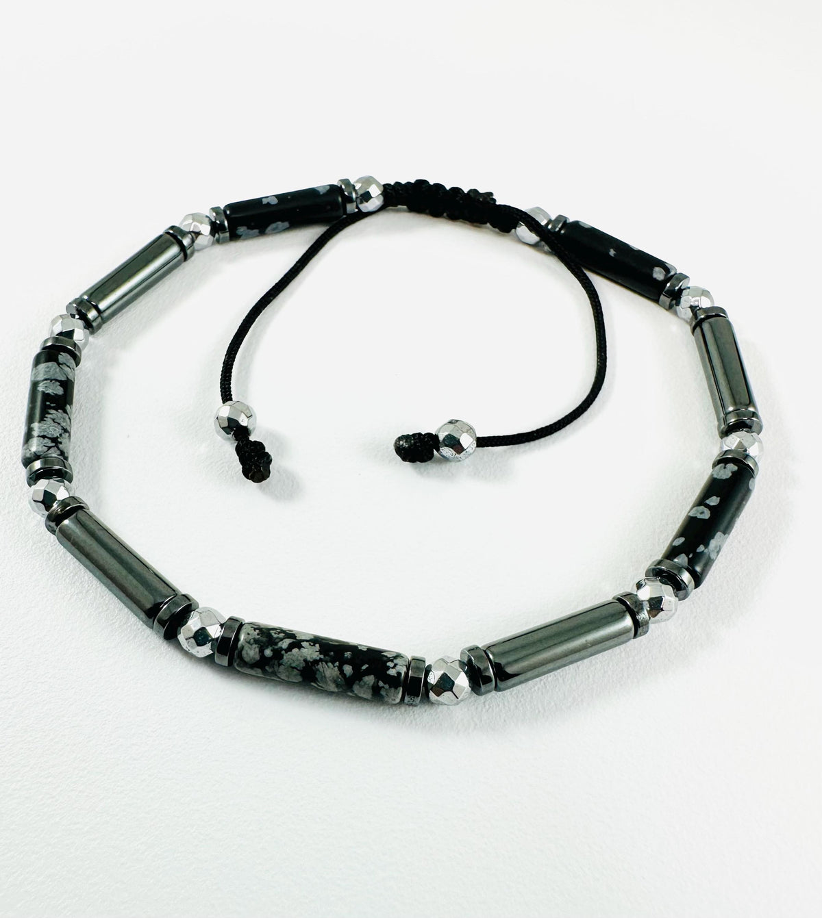 Black and Gray Beaded Men Bracelet: Obsidian Snowflake Bracelet,Protection Black Men Beaded Bracelet,Obsidian and Hematite Bracelet
