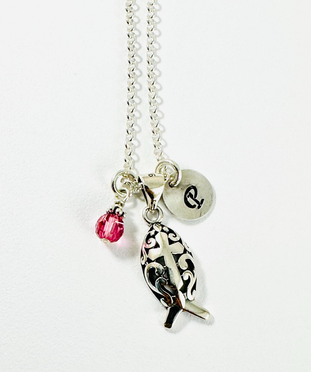 Sterling Silver Ichthys Christian Fish Cross Necklace: Christian Symbol Necklace, Ichthys Necklace,Fish (Ichthus)  Cross Pendant Necklace