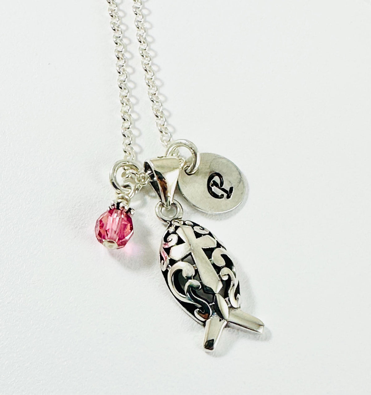 Sterling Silver Ichthys Christian Fish Cross Necklace: Christian Symbol Necklace, Ichthys Necklace,Fish (Ichthus)  Cross Pendant Necklace