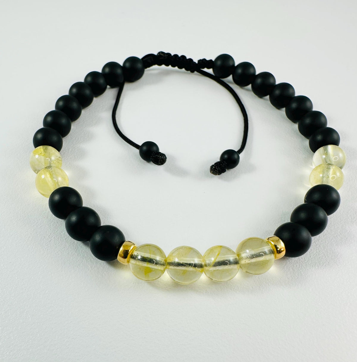Gold Citrine Men Bracelet: Black Onyx Citrine Adjustable Beaded Men Bracelet,November Men Jewelry Bracelet