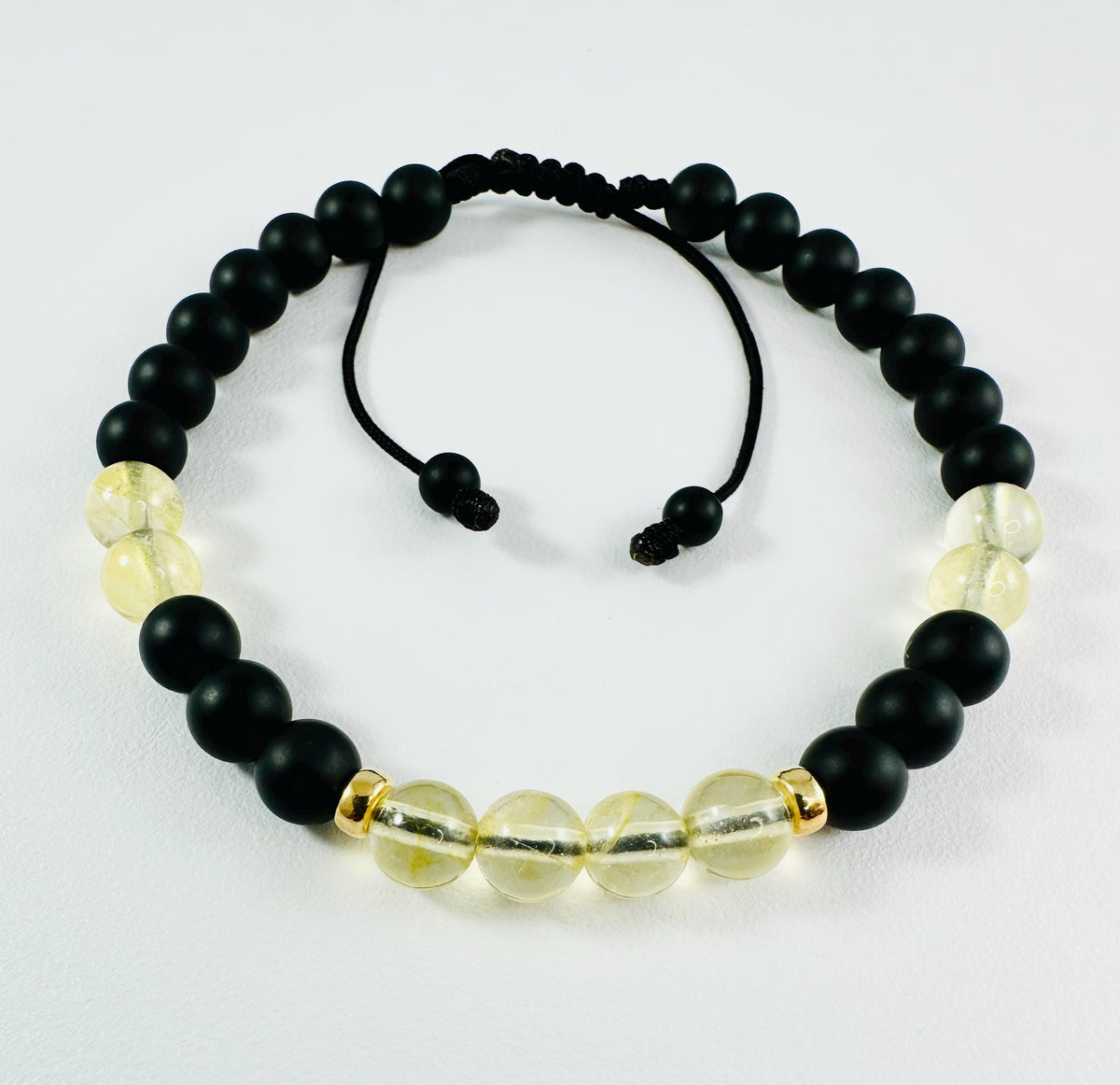 Gold Citrine Men Bracelet: Black Onyx Citrine Adjustable Beaded Men Bracelet,November Men Jewelry Bracelet