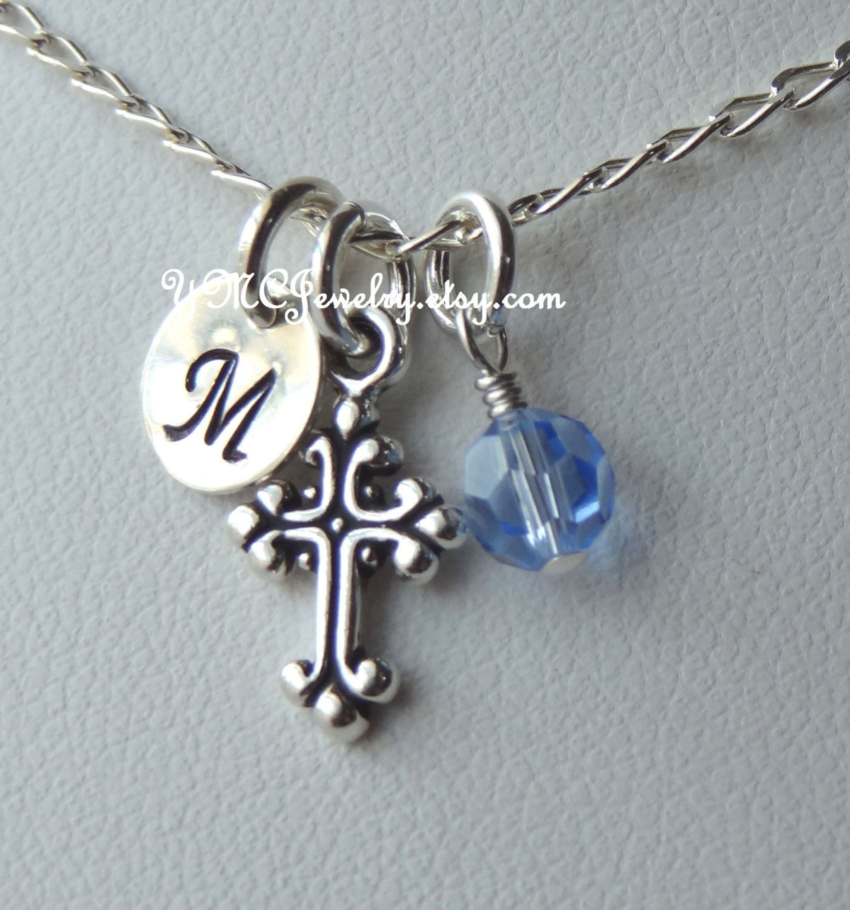 Personalized Silver Cross Initial Faith Necklace,Baptism Christening First Communion Confirmation Cross Necklace,Faith Cross Necklace