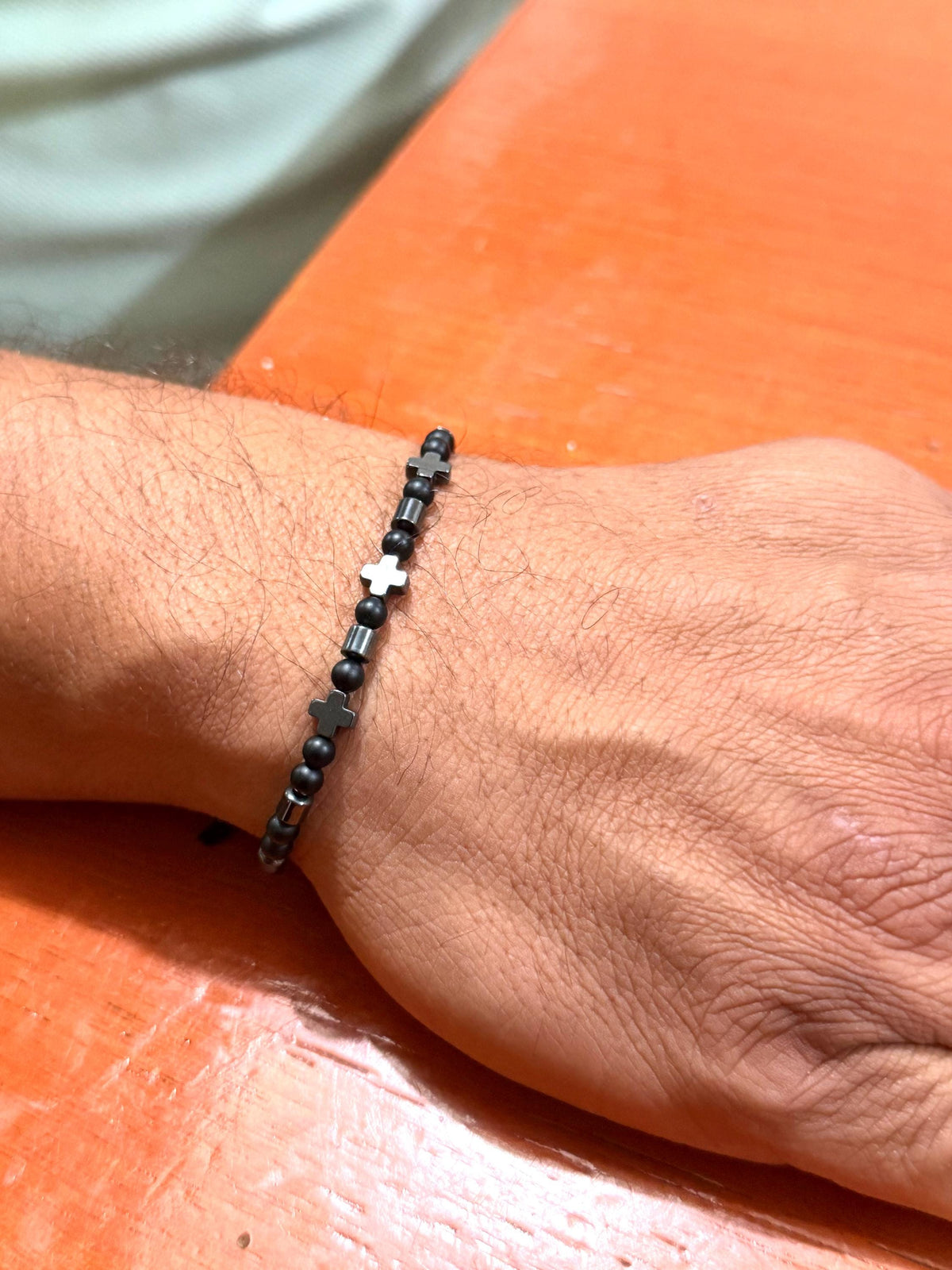 Black Gray Minimalist Men's Cross Bracelet,Baptism First Communion Confirmation Boy Men Godfather Dad Son Bracelet,Faith RCIA Men Bracelet