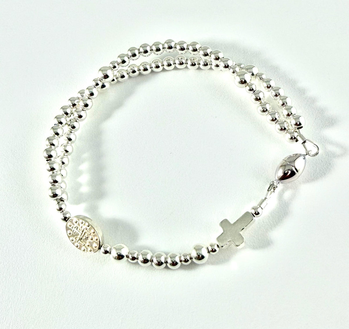 Magnetic Sterling Silver Five Full Decade Rosary Bracelet,First Communion Confirmation Rosary Bracelet,5 Full Faith Rosary Chaplet Bracelet