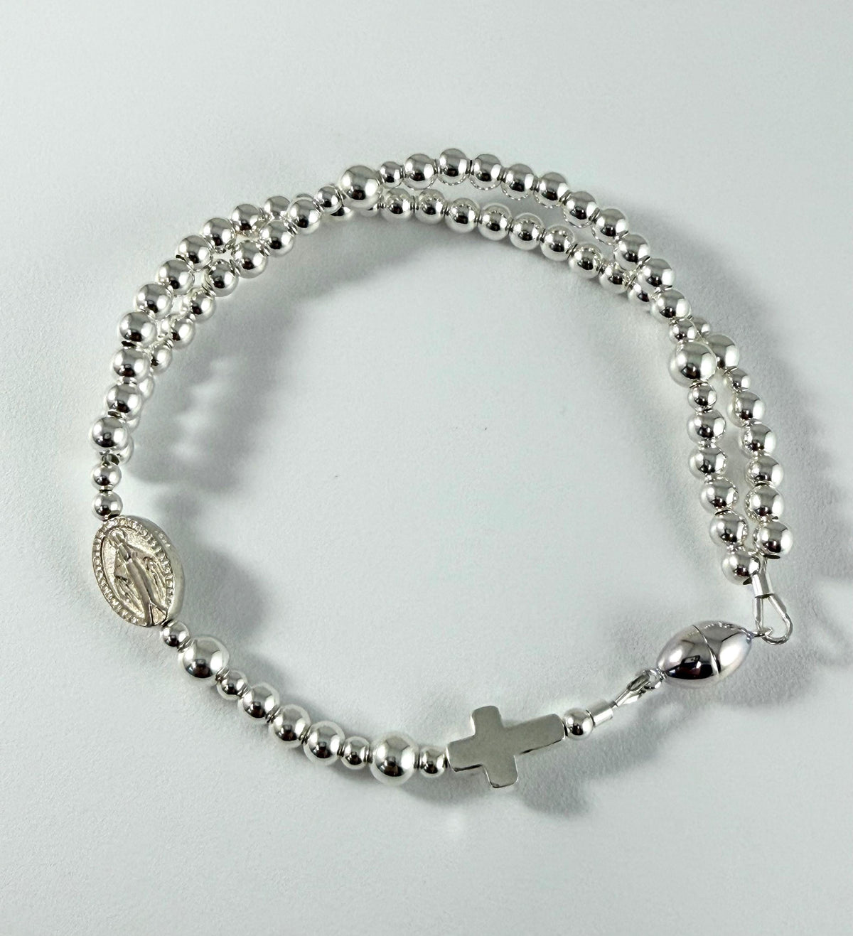 Magnetic Sterling Silver Five Full Decade Rosary Bracelet,First Communion Confirmation Rosary Bracelet,5 Full Faith Rosary Chaplet Bracelet